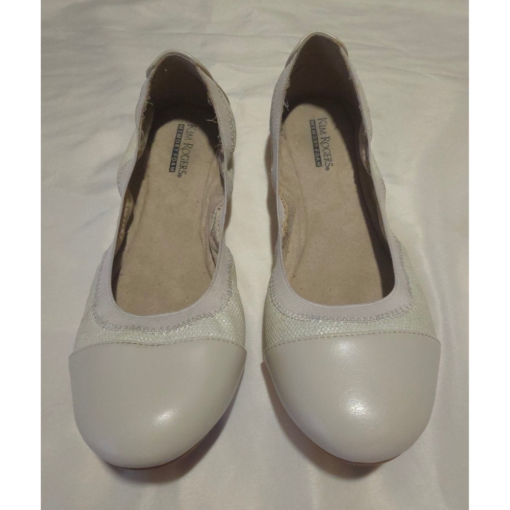 Kim Rogers Ariel Cream Textured Ballet Flats Memory Foam Round Toe Womens 9M EUC